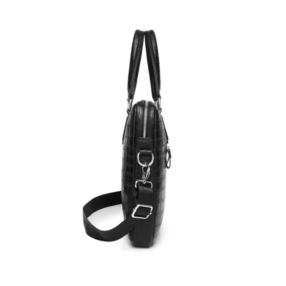 Sacoche ordinateur Croco Drayno en cuir noir avec bandoulière pour ordinateur portable