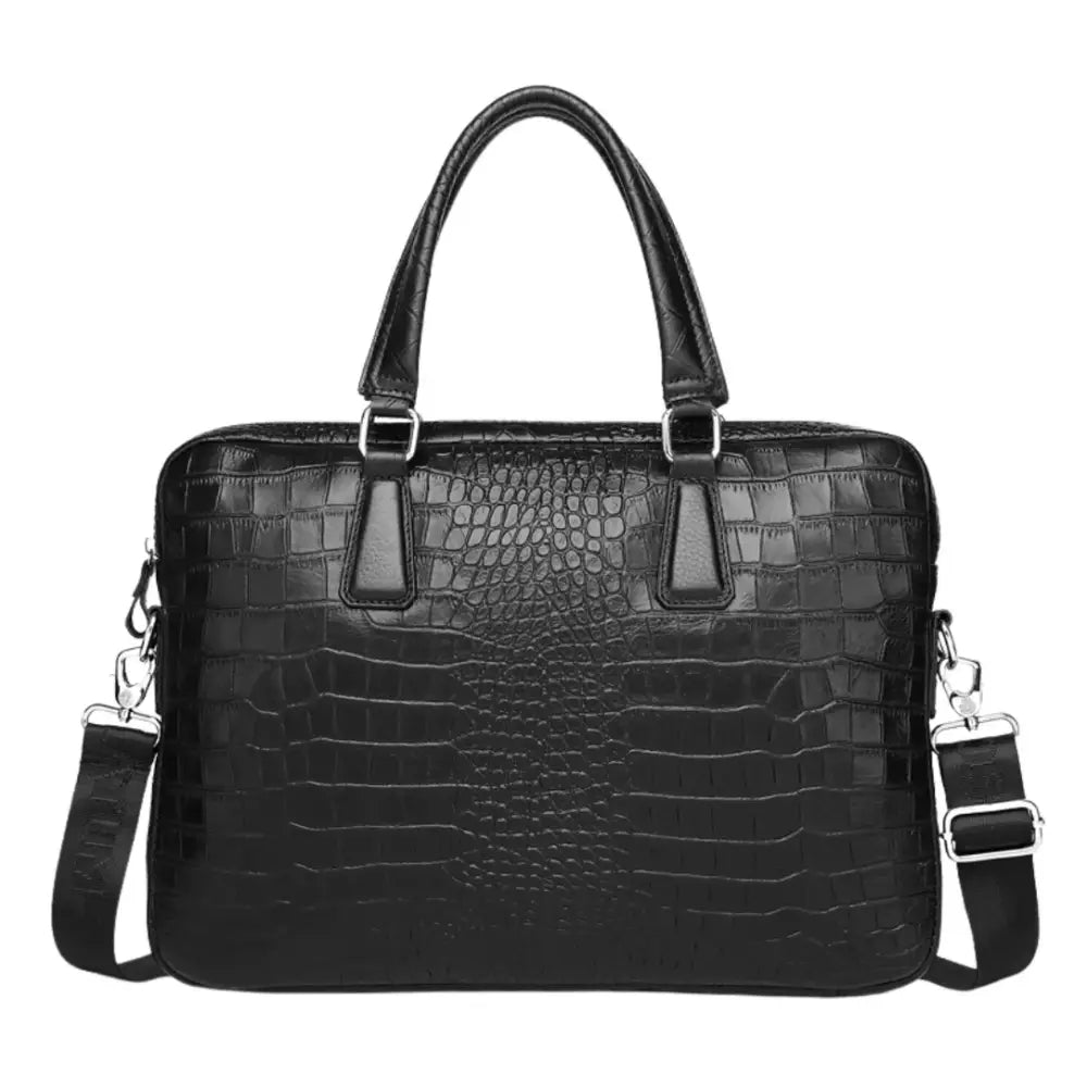 Sacoche ordinateur croco Drayno en cuir noir crocodile pour ordinateur portable élégante